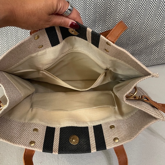 Canvas Wide Stripe Tote Bag - Picture 6 of 10